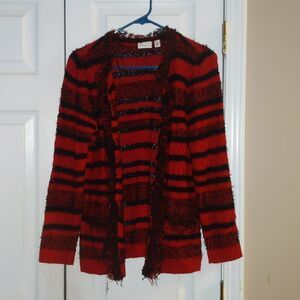 Kim Rogers red black textured  cardigan Sz S